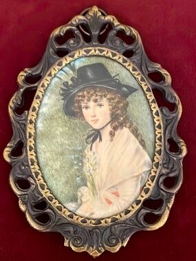 Vintage Silk Print In Brass Frame